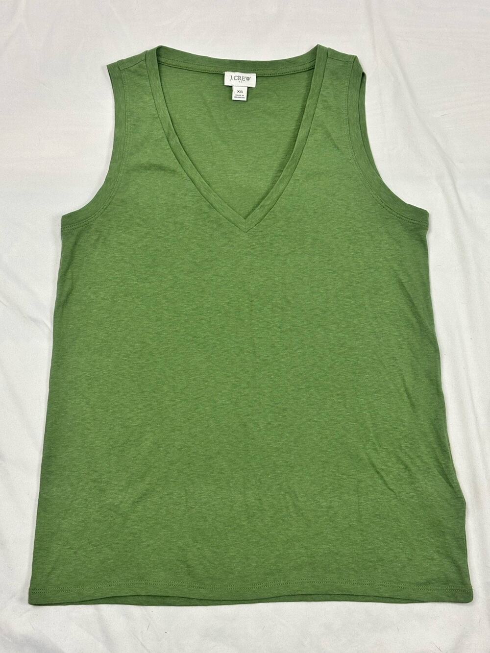 J.CREW Women's V-Neck Tank Top Sz XS Green Cotton Blend Sleeveless Basic Casual